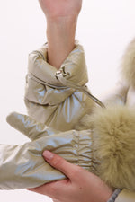 Genuine Fox Fur Down Coat with Fur Trim Mittens
