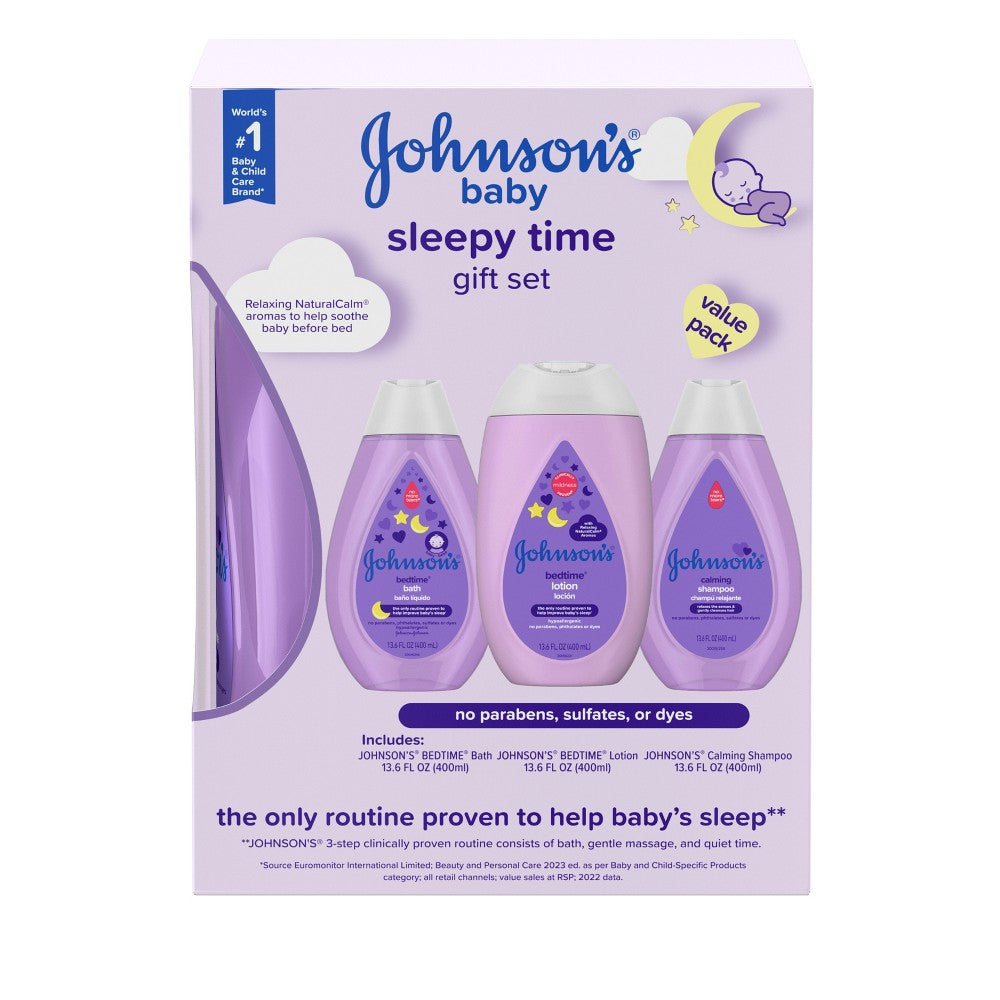 Johnson's Sleepy Time Bedtime Baby Gift Set Includes Baby Bath Shampoo, Wash & Body Lotion - 3ct