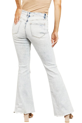 Size 28 Mid Rise Acid Wash Distressed Flare Jeans