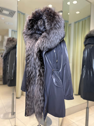 Genuine Silver Fox Fully Lined Hood Rabbit Insulated Parka - By Baano