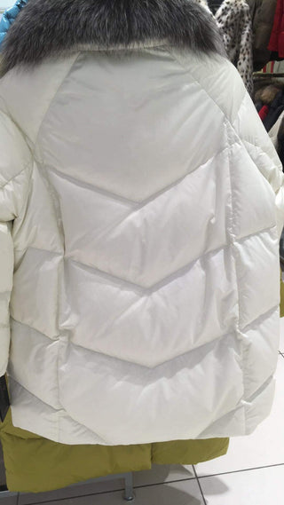 Genuine Silver Fox Fur Belted Down Parka