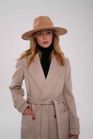 Eliza Classic Cashmere Wool Blend Overcoat in Nude
