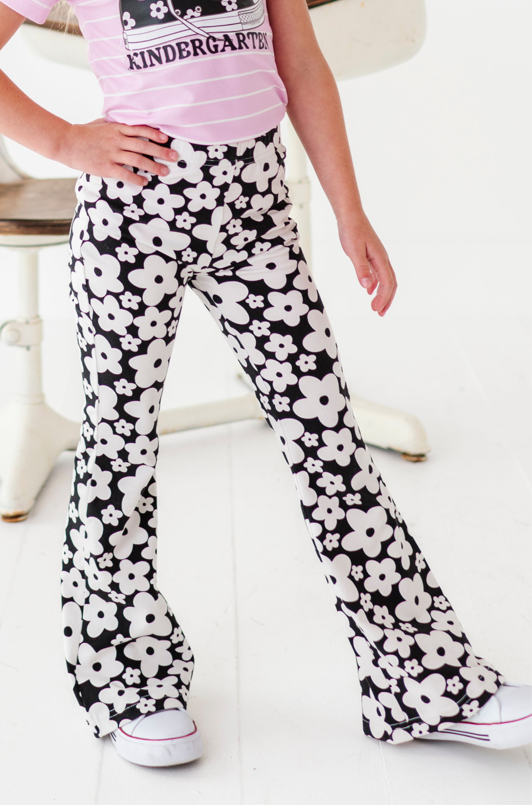 Retro Black and White Floral Flares - By Baano