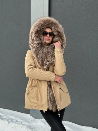 Genuine Silver Fur Trim Parka with Rabbit Fur Insulation - By Baano