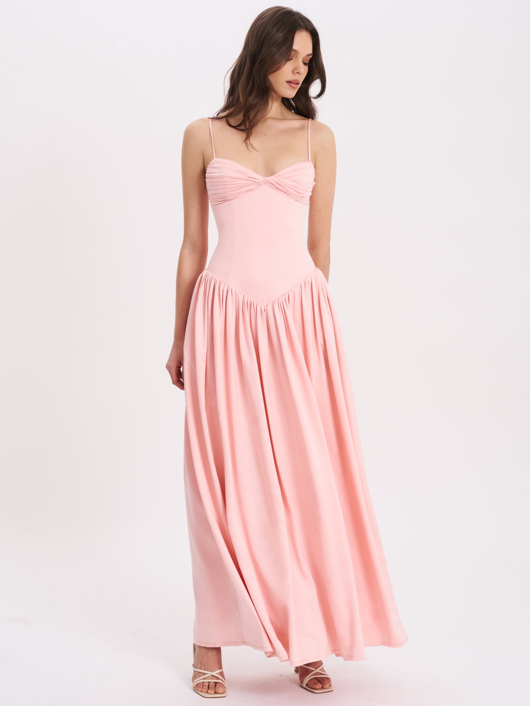 Najwa Baby Pink Ruched Breast Drop Waist Maxi Dress Miss Circle