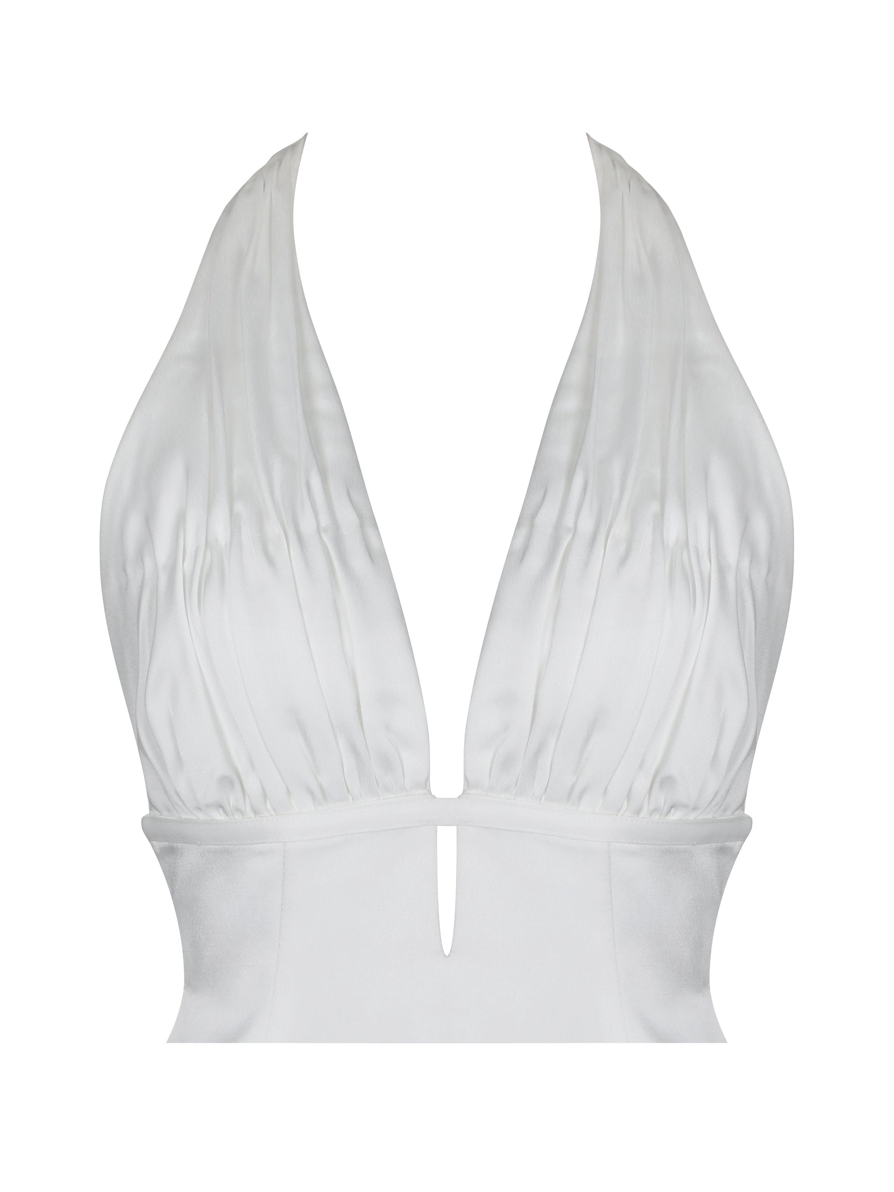 Solene Pleated Halter Backless Feather-Trim Maxi Dress Miss Circle