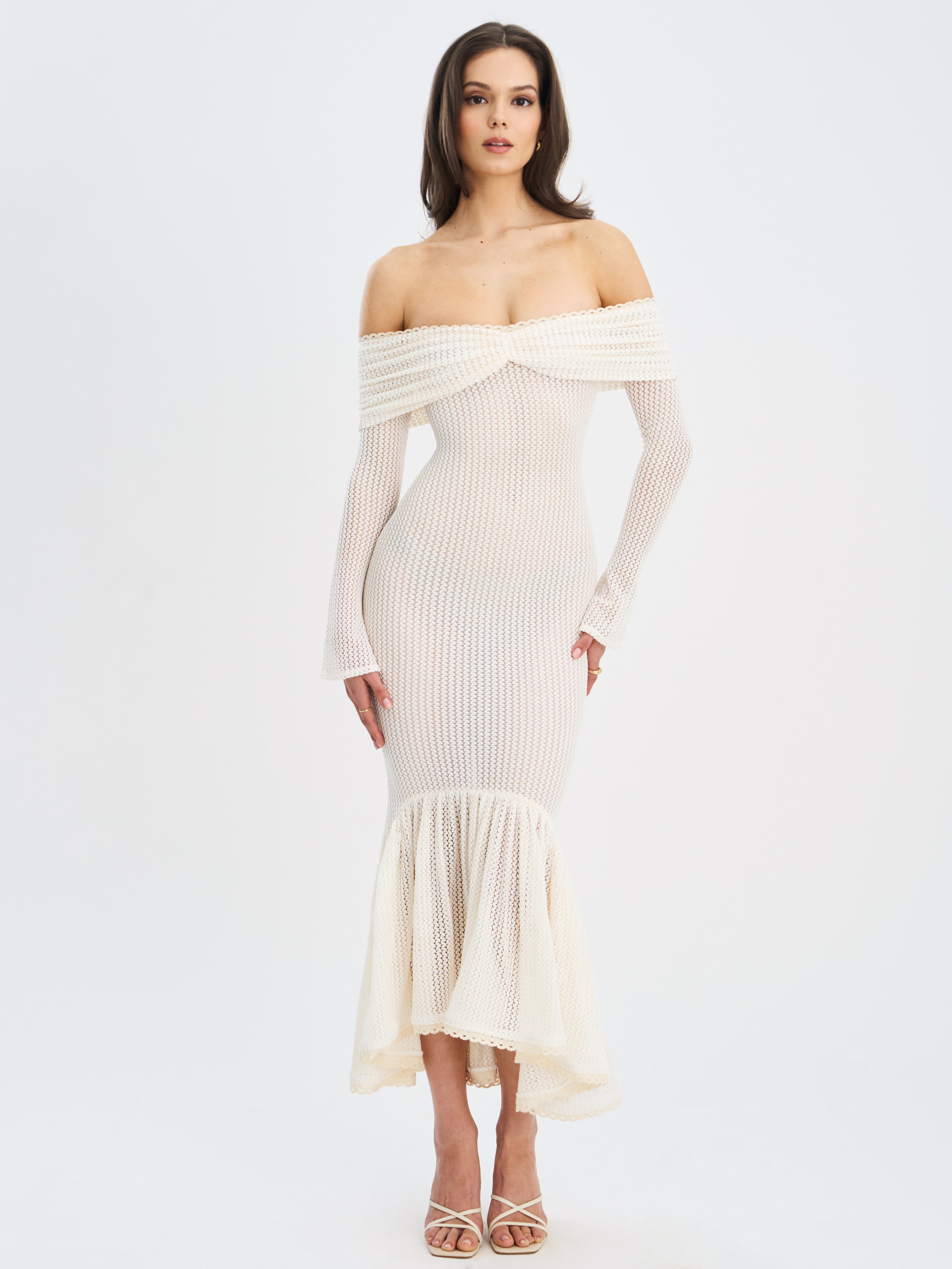 Kaedyn Off Shoulder Long Sleeve Crochet Mermaid Maxi Dress Miss Circle