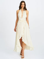 Nalani Floral Ivory Ruffled Halter Maxi Dress