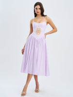 Jaclyn Lavender Lace Trim Cutout Seersucker Midi Dress