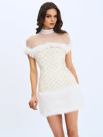 Taylor Ivory Fur Trimmed Beaded Bouclé Mini Dress Miss Circle