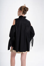 Quarta Open Shoulders Black Premium Poplin Shirt ETNA