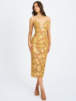 Edie Gold Beaded Sequin Midi Pencil Dress Miss Circle