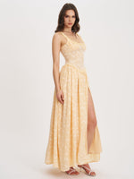 Ulissa Orange Square Neck Jacquard Textured High Slit Maxi Dress Miss Circle