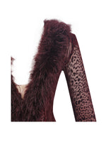 Luana Burgundy Plunging Fur Trimmed Crochet Maxi Dress