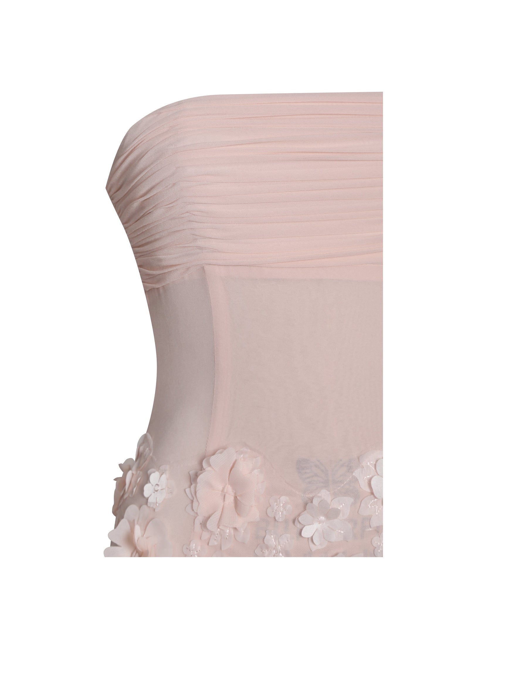 Mae Pink Ruched Breast Appliqué Trim Trailing Dress