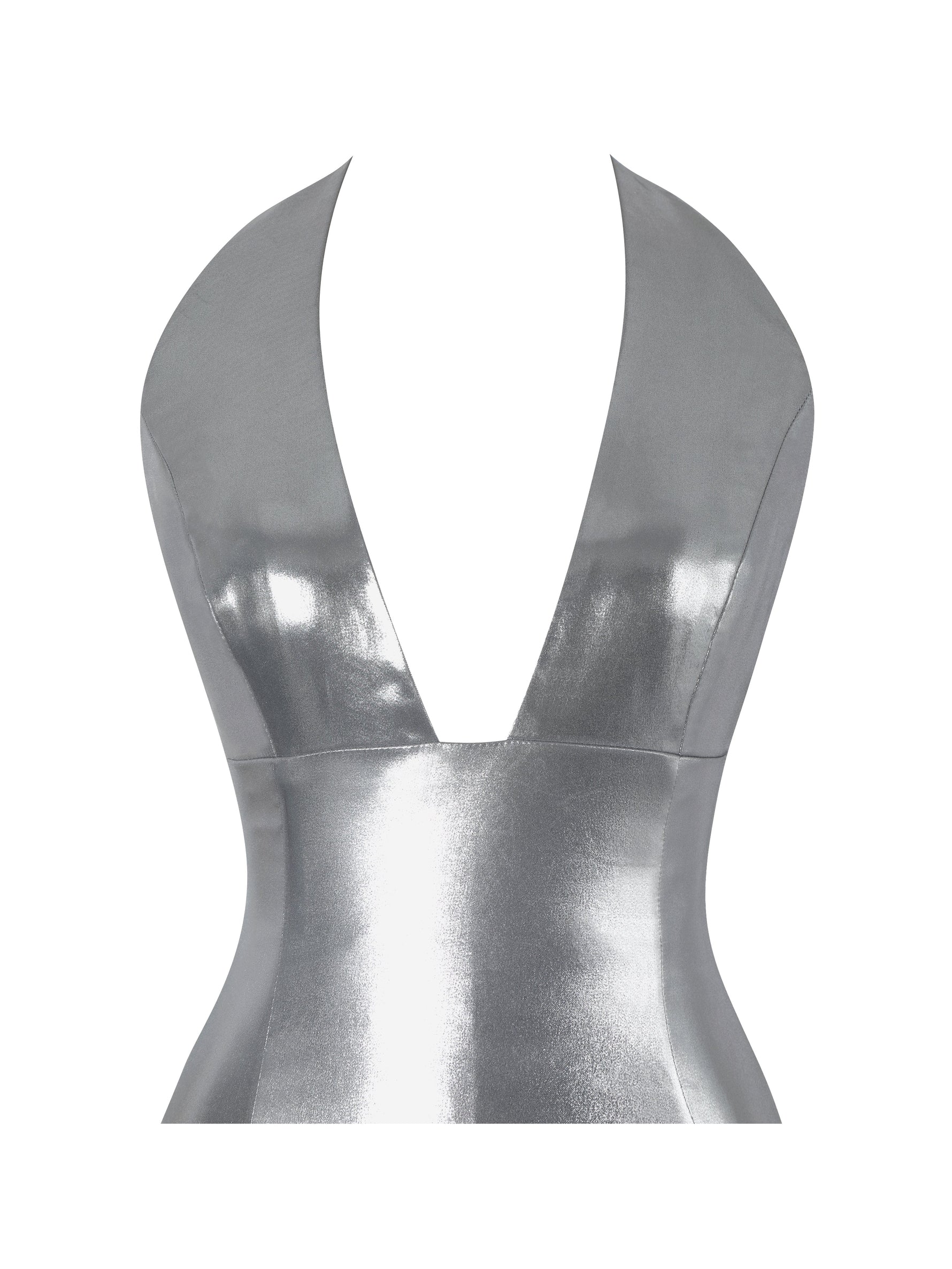 Valeska Silver Foil Plunging Sheath Maxi Dress