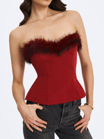 Ivette Crimson Fur-Trimmed Peplum Top Miss Circle