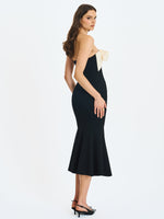 Saige Black Mermaid Midi Dress with Ivory Bow Bustline Miss Circle