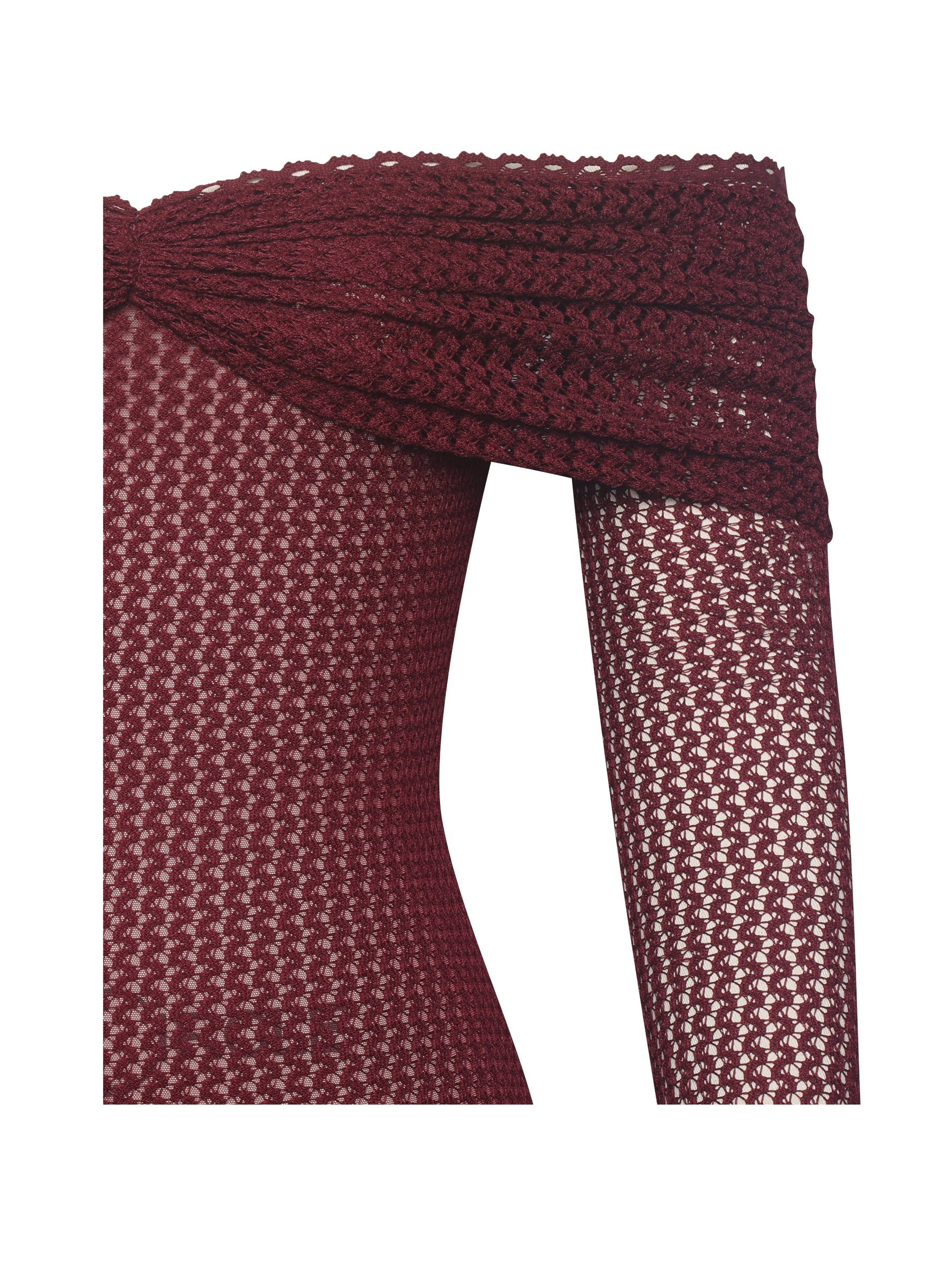 Kaedyn Burgundy Off Shoulder Long Sleeve Crochet Mermaid Maxi Dress Miss Circle