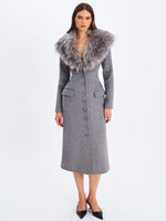 Faye Grey Wool Blend Single-Breasted Coat with Removable Faux Fur Collar Miss Circle