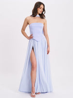 Qianna Baby Blue Peplum Drop Waist Chiffon Gown Miss Circle