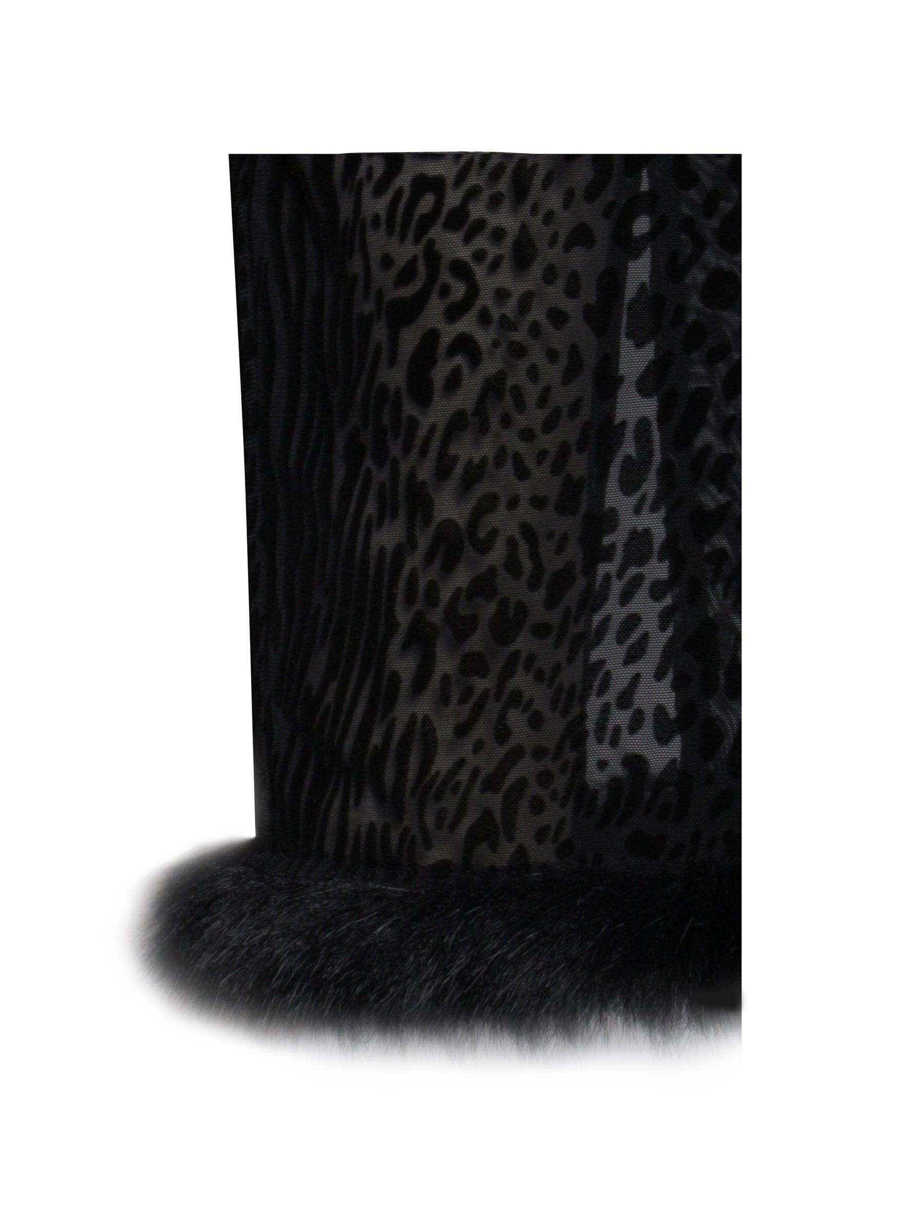 Halia Black Animal Print Burnout Velvet Fur Trim Skirt Miss Circle