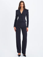 Quinne Navy Striped Single-Breasted Peplum Blazer Miss Circle