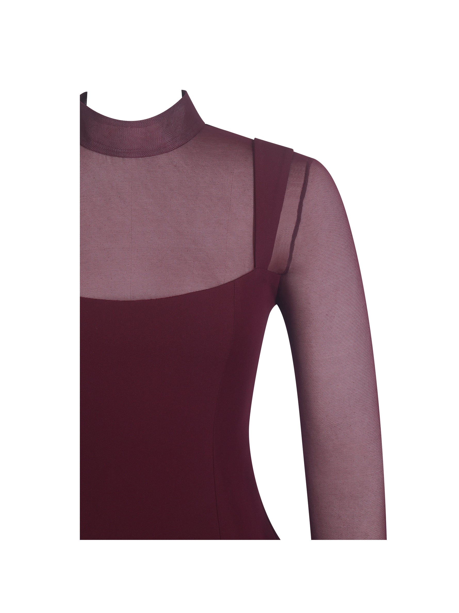 Natasha Burgundy Faux Two-Piece Turtleneck Mini Dress Miss Circle