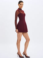Natasha Burgundy Faux Two-Piece Turtleneck Mini Dress Miss Circle