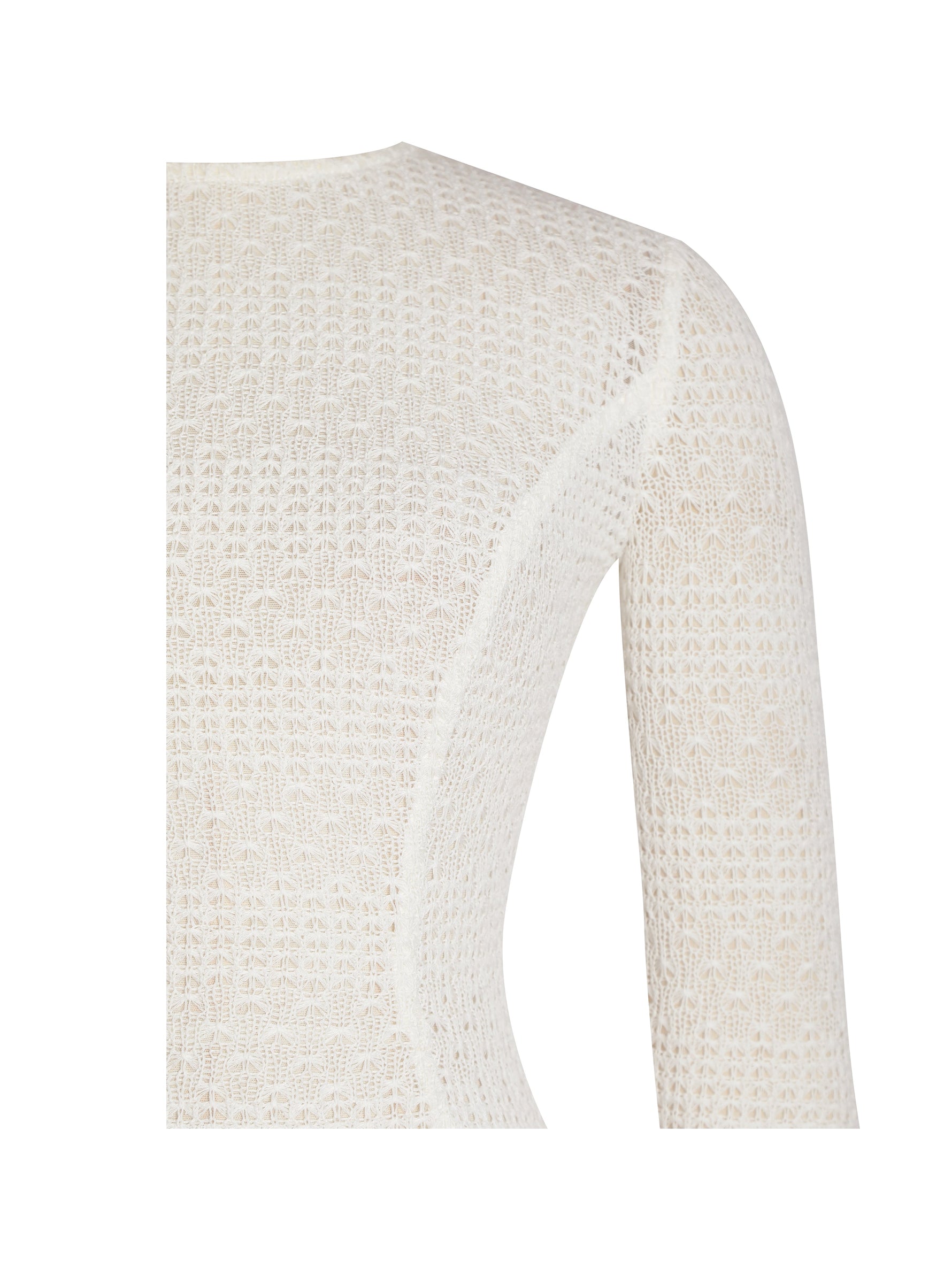 Pamina Beige Crochet Long Sleeve Midi Flare Mermaid Dress