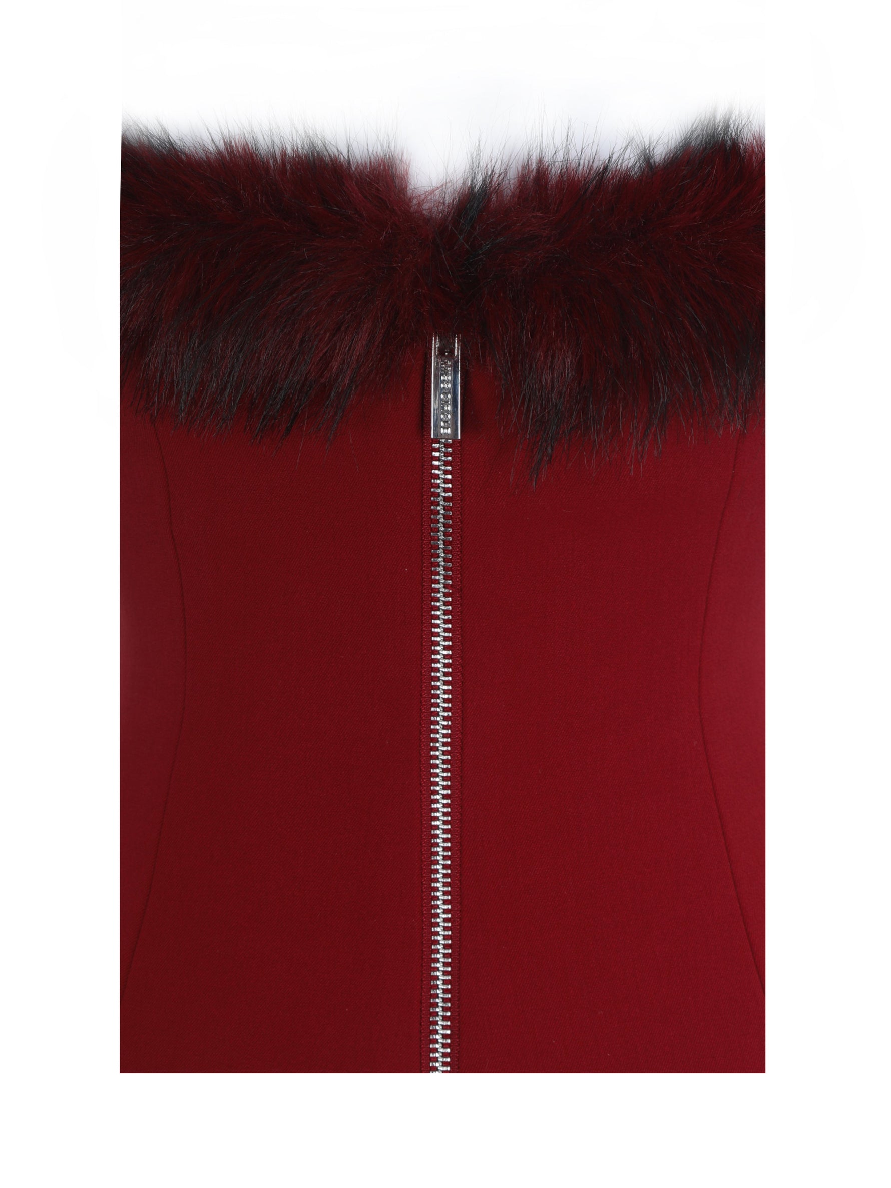 Ivette Crimson Fur-Trimmed Peplum Top Miss Circle