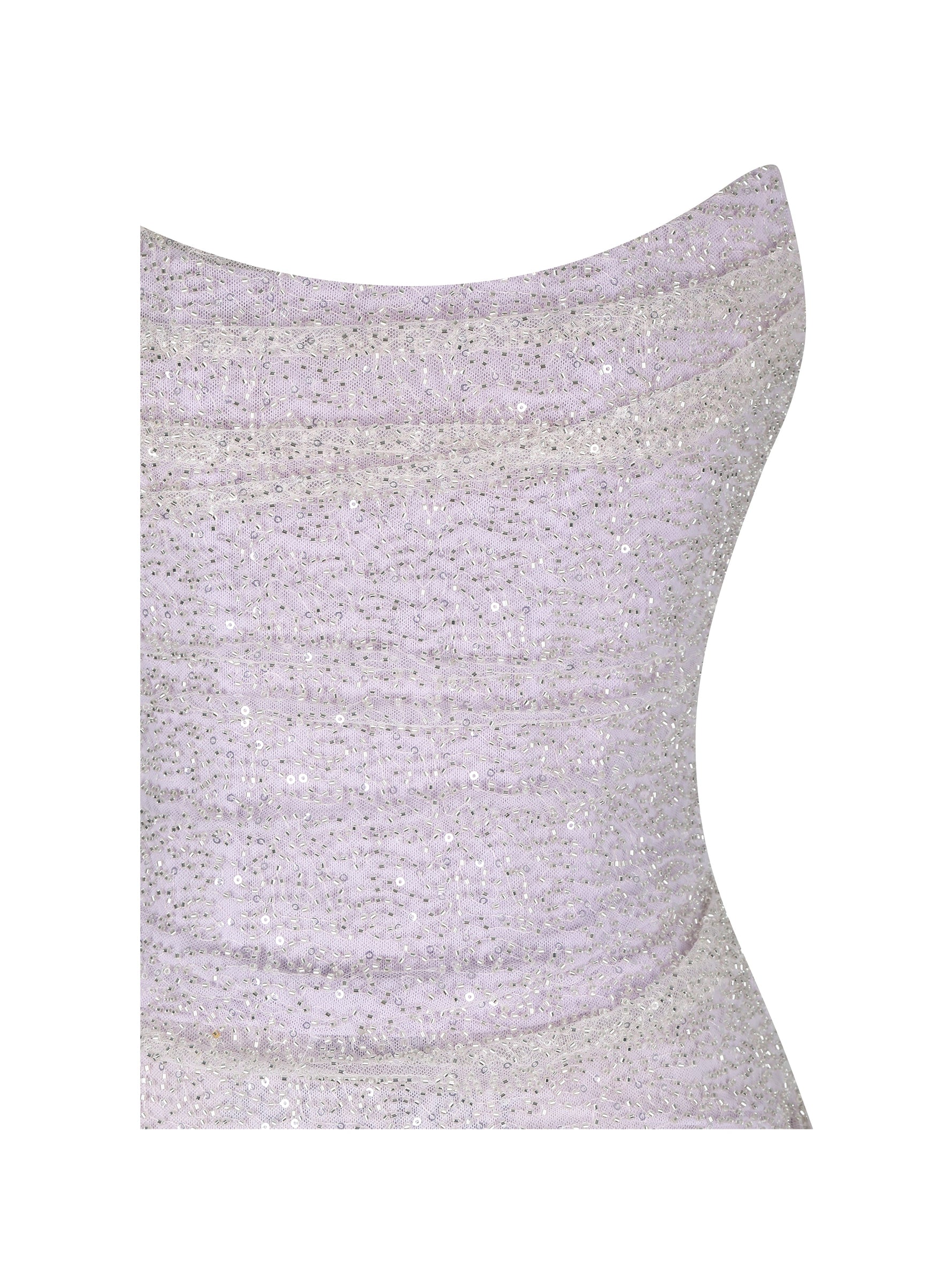 Raylee Lilac Beaded Mesh Strapless Sheath Maxi Dress