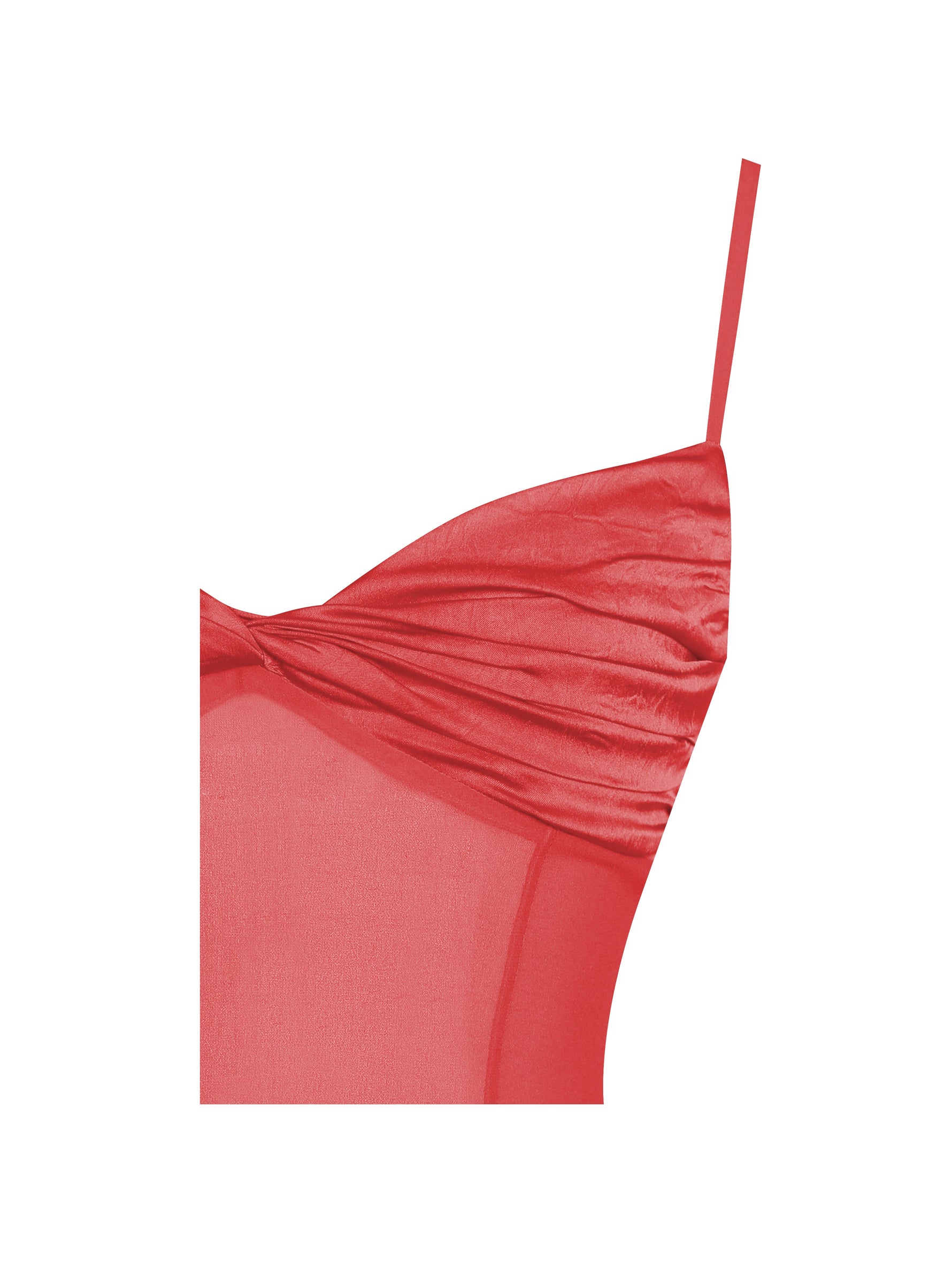 Dahlina Red Ruched Waist High Slit Midi Dress