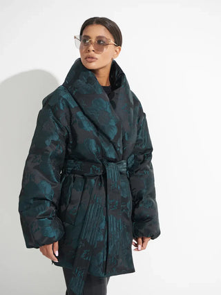 Monochrome Jacquard Down Coat in Vintage Emerald - By Baano