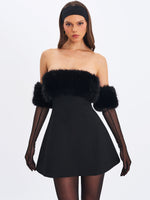 Evelyn Black Fur-Trimmed Mini A-Line Dress Miss Circle