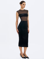 Quielle Black Mesh and Velvet Midi Bodycon Dress Miss Circle