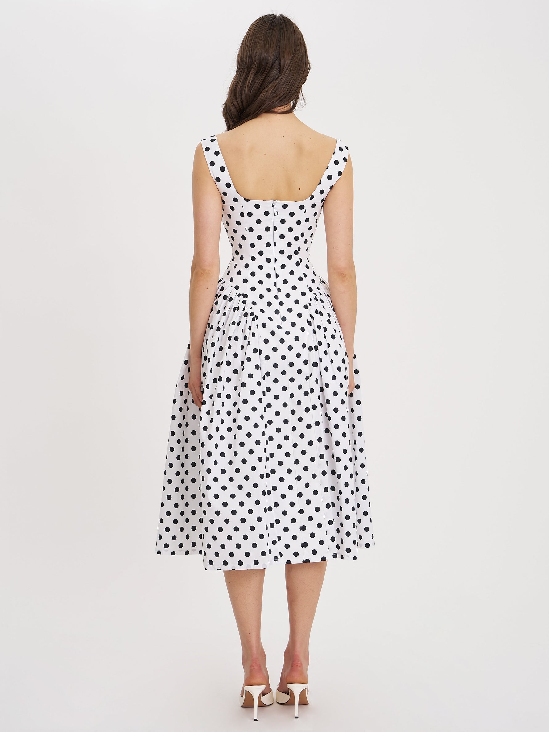 Rahma Polka Dot Drop Waist Midi Cotton Poplin Dress Miss Circle