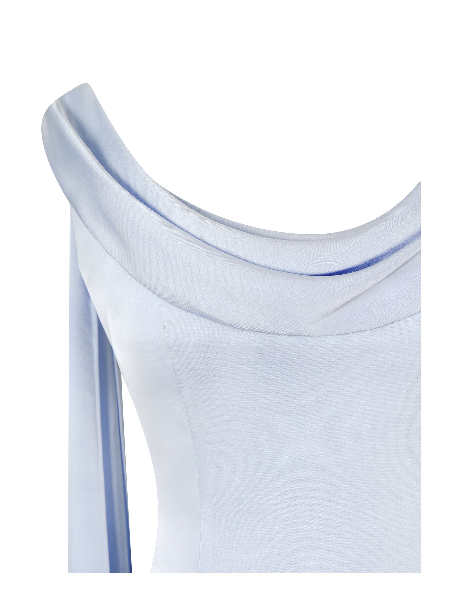 Eira Mist Blue Cowl Scarf-Detail Mermaid Maxi Dress