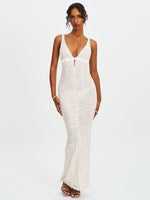 Adelaide White Beaded Sequin Net Bodycon Gown Miss Circle