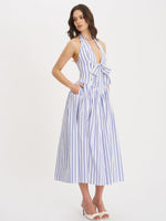 Mackenna Navy Stripe Halter Smock Back Maxi Dress Miss Circle