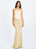 Adelina Butter Yellow Peplum Mermaid Gown with Lace-up Back Miss Circle