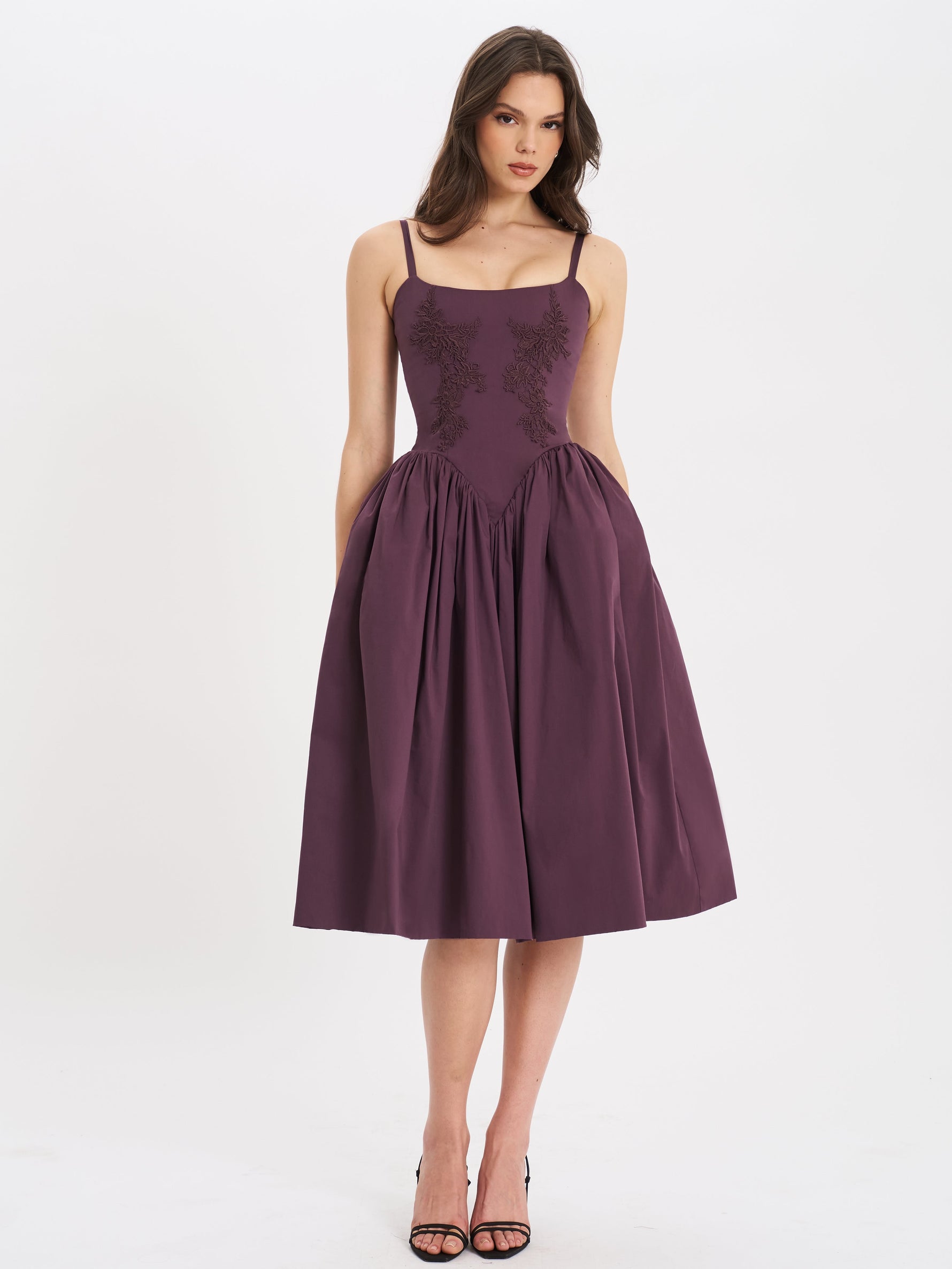 Oakleigh Blackberry Purple Cotton Lace-up Back Midi Dress Miss Circle