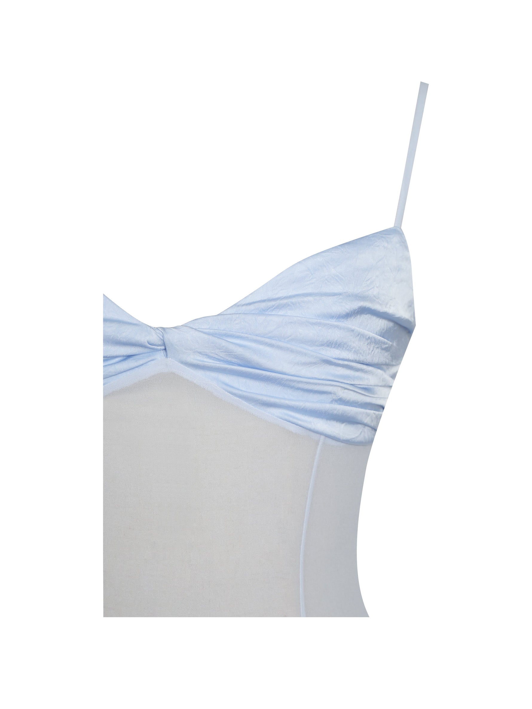 Lacy Blue Ruched Breast High Slit Chiffon Dress