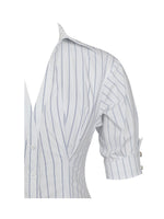 Palina Pinstripes Cotton Poplin Pleated Midi Preppy Shirt Dress Miss Circle