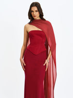 Giselle Crimson Peplum Mermaid Gown with Chiffon Scarf Miss Circle