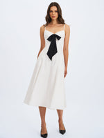 Corinne White Poplin Flared Midi Dress with Removable Bow Miss Circle
