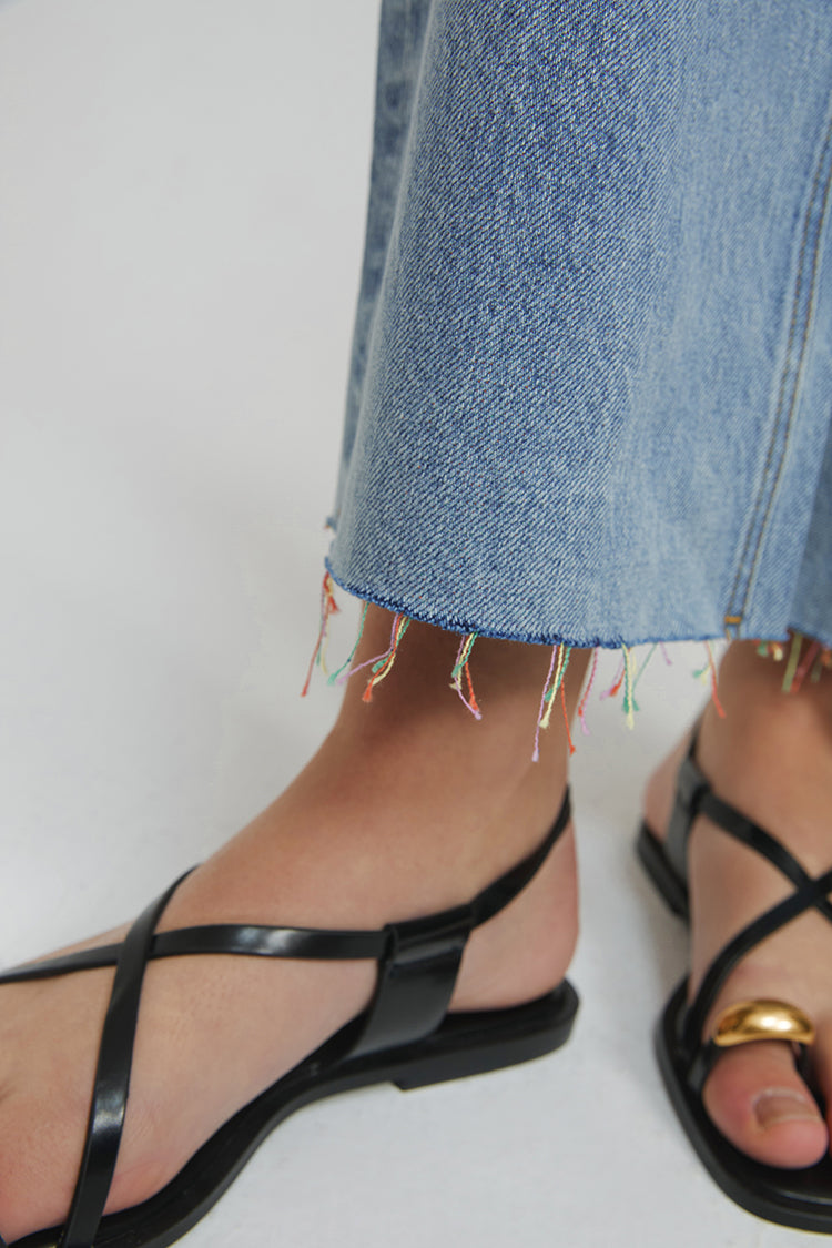 Moon Curve Raw Hem Crop Jeans HJ129 Hey Joanie