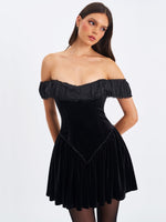 Daisha Black Lace Trimmed Off-Shoulder Ruched Mini Dress Miss Circle