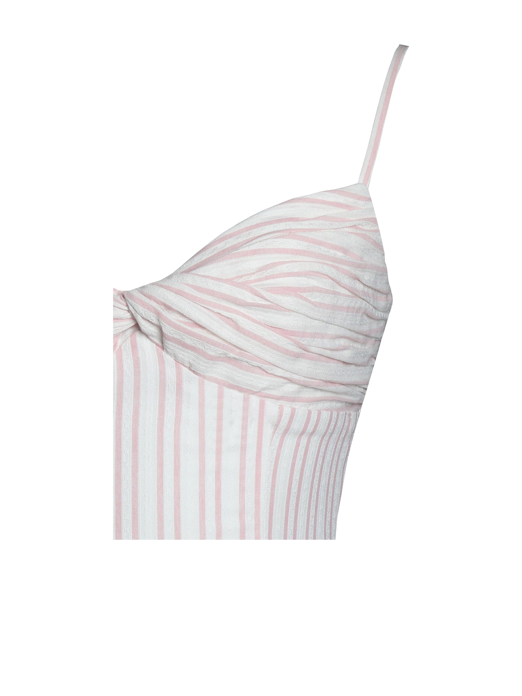 Zania Pink Stripe Ruched Breast Cotton Jacquard Midi Dress Miss Circle