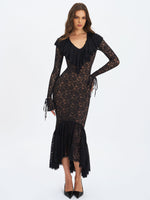 Parisa Black Lace Ruffled Mermaid Maxi Dress